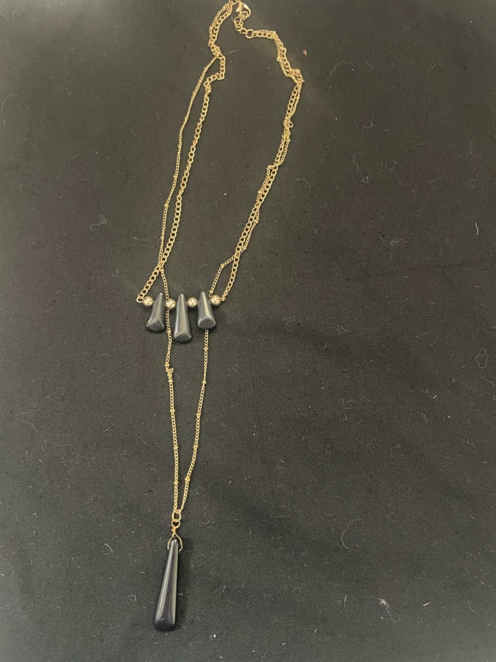 Gold-Tone Layered Necklace with Black Drop Pendants